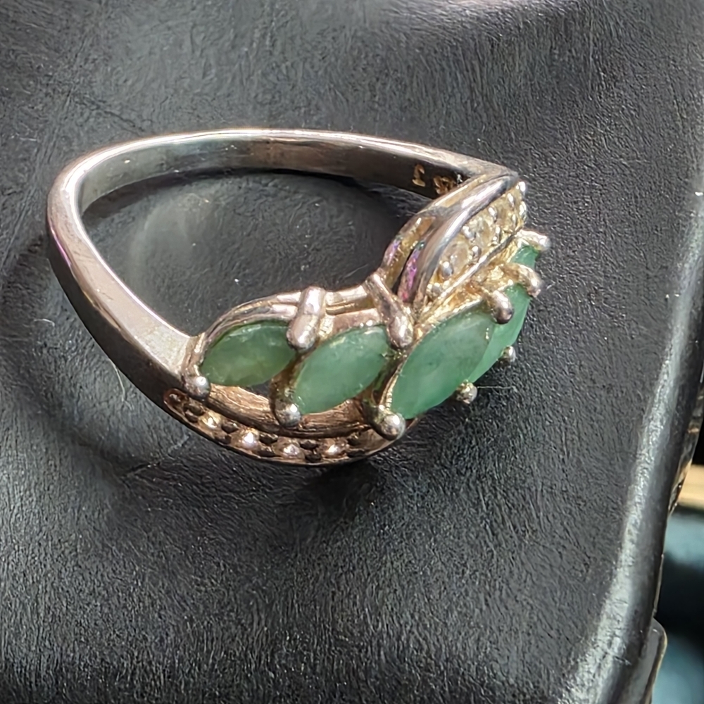 DBJ Jasco 925 Sterling Jade Marquise Cluster Ring Size 7 959 - Picture 14 of 14
